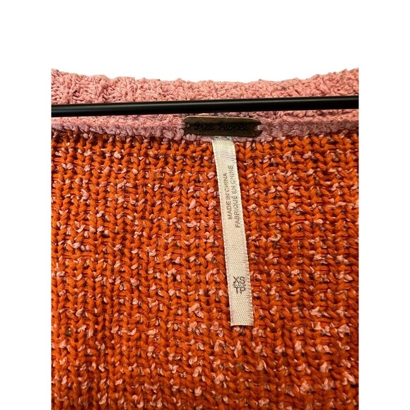Free People Orange Pink Long Sleeve Deep V Neck Knit Cropped Sweater Size XS - Picture 6 of 11